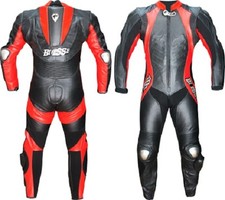Combinaison Moto en Cuir Noir Rouge Motocycliste Mono Professionnel Triple-Cout