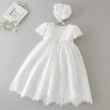 Solde Bébé Fille Baptême Robe Capot Floral Broderie Baptême Dentelle Robe