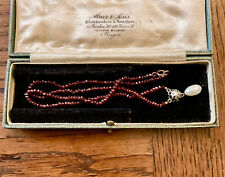 ANCIEN COLLIER OR 9 CARATS ARGENT MASSIF DIAMANT PERLE ROSE GRENATS AVEC BOITE
