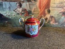 LE TALLEC - SUCRIER OU POT COUVERT EN PORCELAINE PEINTE DE FLEURS - TBE