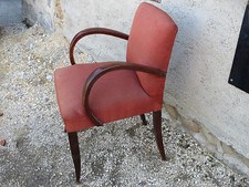 Ancien fauteuil tissu rouge vintage années 1950 design 20ème french antique