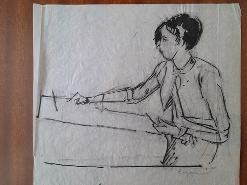 Dessin ancien fusain peintre - fusain,
