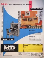 PUBLICITÉ 1957 BIBLIOTHÈQUE MD AMMEUBLEMENTS RATIONNEL ESTHÉTIQUE - ADVERTISING
