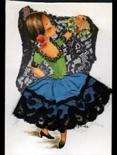 DANSE (ESPAGNE) DANSEUSE FLAMENCO avec robe brodée tissu illustrée