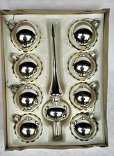 Anciennes Décorations Noël. Boules Verre Soufflé Églomisé. Vintage. 