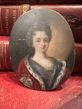 Peinture Miniature Portrait Huile Sur Cuivre XVIII EME Antique Painting 18 th