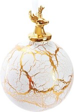 Boule de Noël en Verre Blanc Dorée Craquelé Optique Ancien Style Porcelaine Cerf