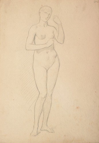 Pencil drawing nude woman - , by