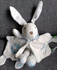 184?Doudou & Compagnie carré Lapin pantin bleu et blanc Tatoo spirale