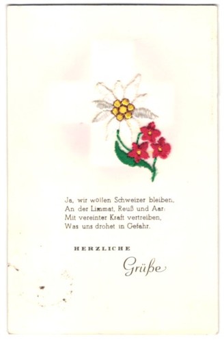 Carte postale brodée drapeau
