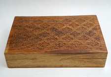 Vintage Wooden Box Carved and Brass Inlay