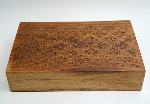 Vintage wooden box carved and - box,