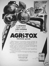 PUBLICITÉ AGRI-TOX INSECTICIDE AGRICOLE LA SCIENCE LUTTE POUR LES JARDINS