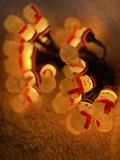 Ancienne Guirlande Sapin Noel 20 Bonhommes Neige