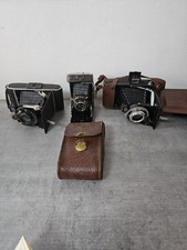 Lot 3 appareils photo pliants anciens soufflet – Balda Dolly, Lumière,