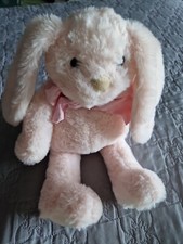 DOUDOU PELUCHE ATMOSPHERA For KIDS LAPIN ROSE NOEUD EN LIN 32 cm 
