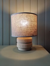 Petite lampe de table de chevet vintage années 1970 grès chamotté abat-jour jute