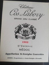 étiquette vin Château Cos-Labory 1962.