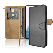 Coque pour Samsung Galaxy S23 Housse Portefeuille Etui Cuir Verre Trempé Black