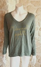 Tee shirt kaki "Mademoiselle Pipelette" neuf Lacomy taille unique (sm3)