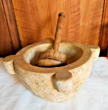 ANCIEN MORTIER APOTHICAIRE  AVEC SON PILON EN BOIS POIDS 4.8 KG