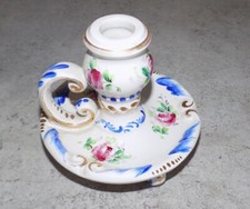 ANCIENNE FAÏENCE PORTE BOUGIE CLAMECY DÉCOR DE FLEUR