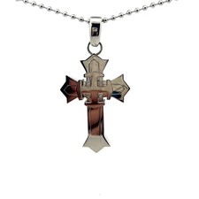 Noir & Bleu Inoxydable .04ctw Véritable Diamant 7.6cm x 3.2cm Croix Gothique