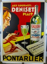 Belle Affiche Originale   ABSINTHE  DENISET   PONTARLIER.  1930 entoilee TBE