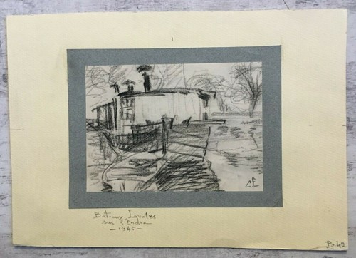 Crayon paysage marin bateaux - crayon,