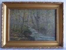 Tableau peinture paysage campagne sous bois bord rivière torent l'Iseran 1927