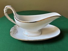 Faïence Sarreguemines de 1930 Saucière blanche liseré doré anse Tête animal