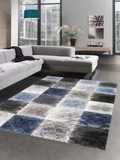 Tapis moderne tapis de salon karo bleu gris noir