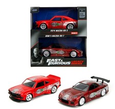 JADA TOYS, MAZDA RX-3 1974 rouge et MAZDA RX-7 FAST & FURIOUS, échelle 1/32, ...