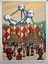 LOUSTAL . SERIGRAPHIE - Atomium - Le pavillon du Congo  - 2008 -  signé 60*80