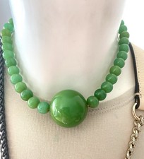 37 g Collier Perle Bakelite Vert bijoux jewelry Ancien Amber Antique Old