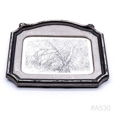 Dessin Vintage « Saule Pleureur » Dans Un Cadre De Table Argenté, Décoré