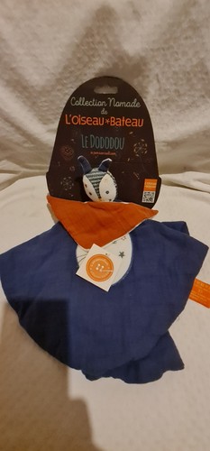 Doudou plat bleu oiseau - plat,