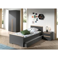 Pack - Lit Enfant, Chevet, Armoire 2 Portes & Tiroir "London" Gris Anthracite
