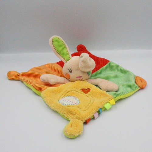 Doudou plat lapin jaune vert