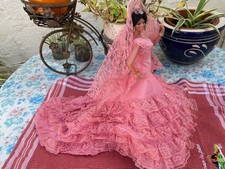 ANCIENNE POUPEE DE COLLECTION 'ESPAGNOLE DE 32 CM ROBE ROSE - MARIN