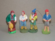 6-7 cm Lot vintage santon argile crèche vieille femme oie pécheur gitan