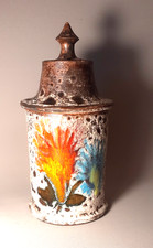 Pot couvert céramique Vallauris La Roue  décor floral  vintage belles couleurs