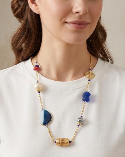 Collier bohème bleu nuit or - &,