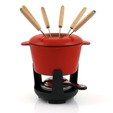 Service à fondue en fonte pour 6 personnes rouge/crème émaillée | 1 litre | S...