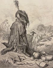 Le loup devenu berger Gustave Doré Xylographie Fable la Fontaine 1868 mouton