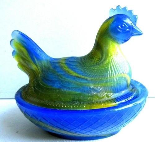 Sucrier opaline bleue jaune - opaline,