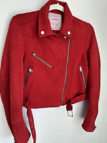 Veste motard rouge pull - veste, pull&bear