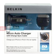 Belkin iPhone 4S 4 3GS iPad3 2 1 iPod1 Car Micro Auto Charger & Data Cable Black