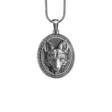 Collier tête de renard argent sterling pendentif ovale amoureux des animaux b...