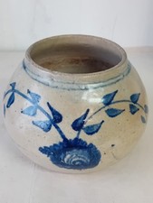 Poterie ancienne grès décor fleurs bleu cobalt pot à identifier ?